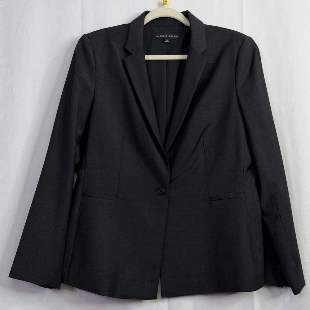 Antonio Melani Wool Nicole Notch Collar Long Sleeve Blazer Jacket Charcoal